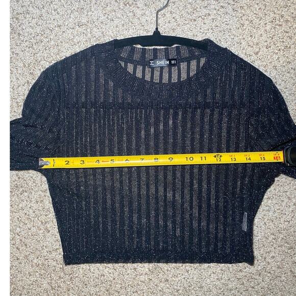 Sheer Sparkly Striped Cropped Top - Long Sleeve - Size S - Picture 7 of 11